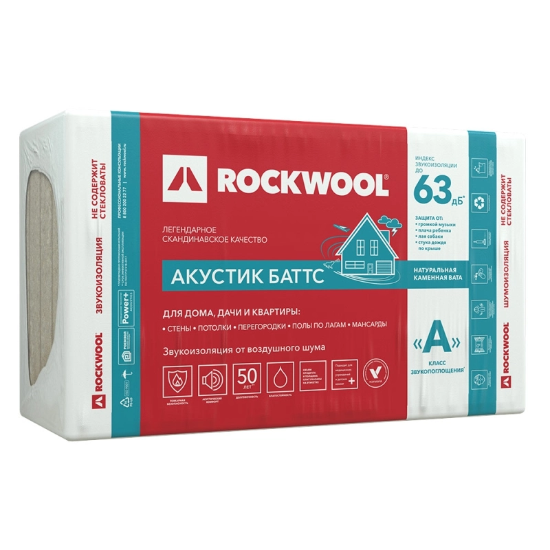 Звукоизоляция Rockwool Акустик Баттс 1000x600x100 мм (3 кв. м)